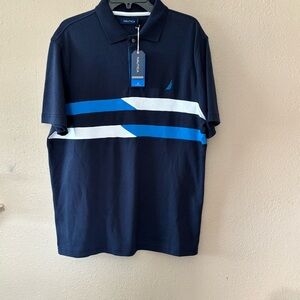 NWT NAUTICA Men's Polo Shirt Navy Blue Size L 100% Cotton